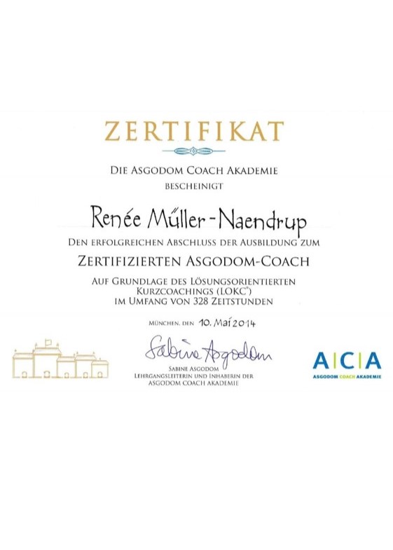 Certificado de entrenador de Asgodom Renée Müller-Naendrup